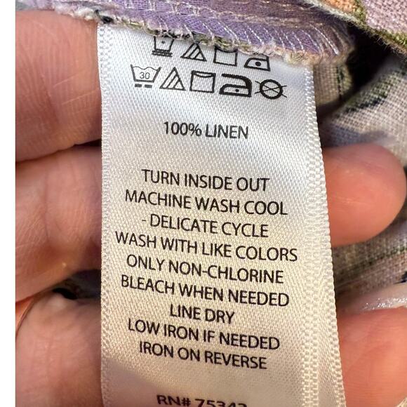 NWT Tahari Large 100% Linen purple crop wide leg pants tropical beachy vacation - Picture 6 of 7